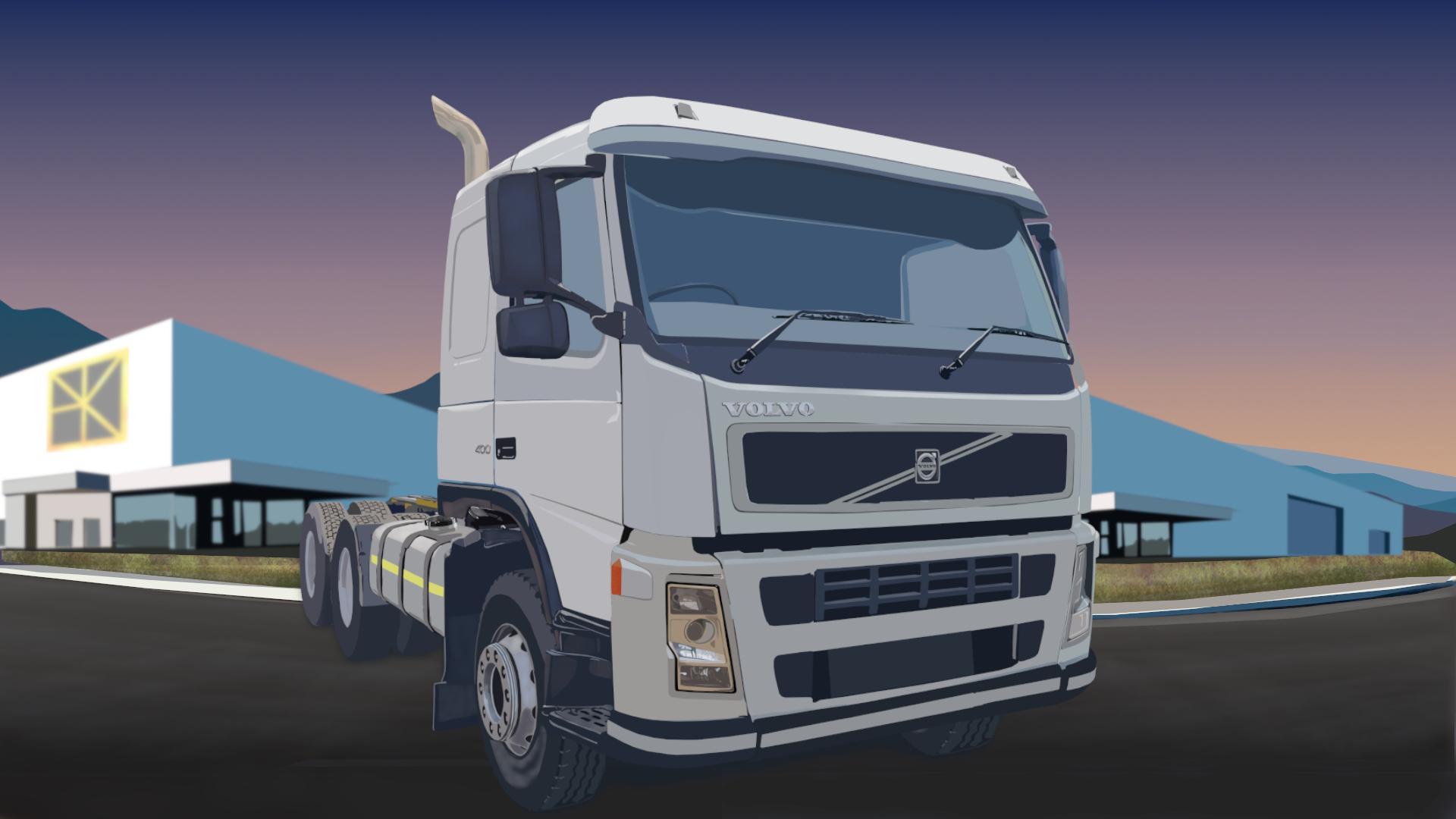 Volvo FH400 Version 3 in front of warehouse with sunset in background. South Africa Volvo FH 400 for sale.